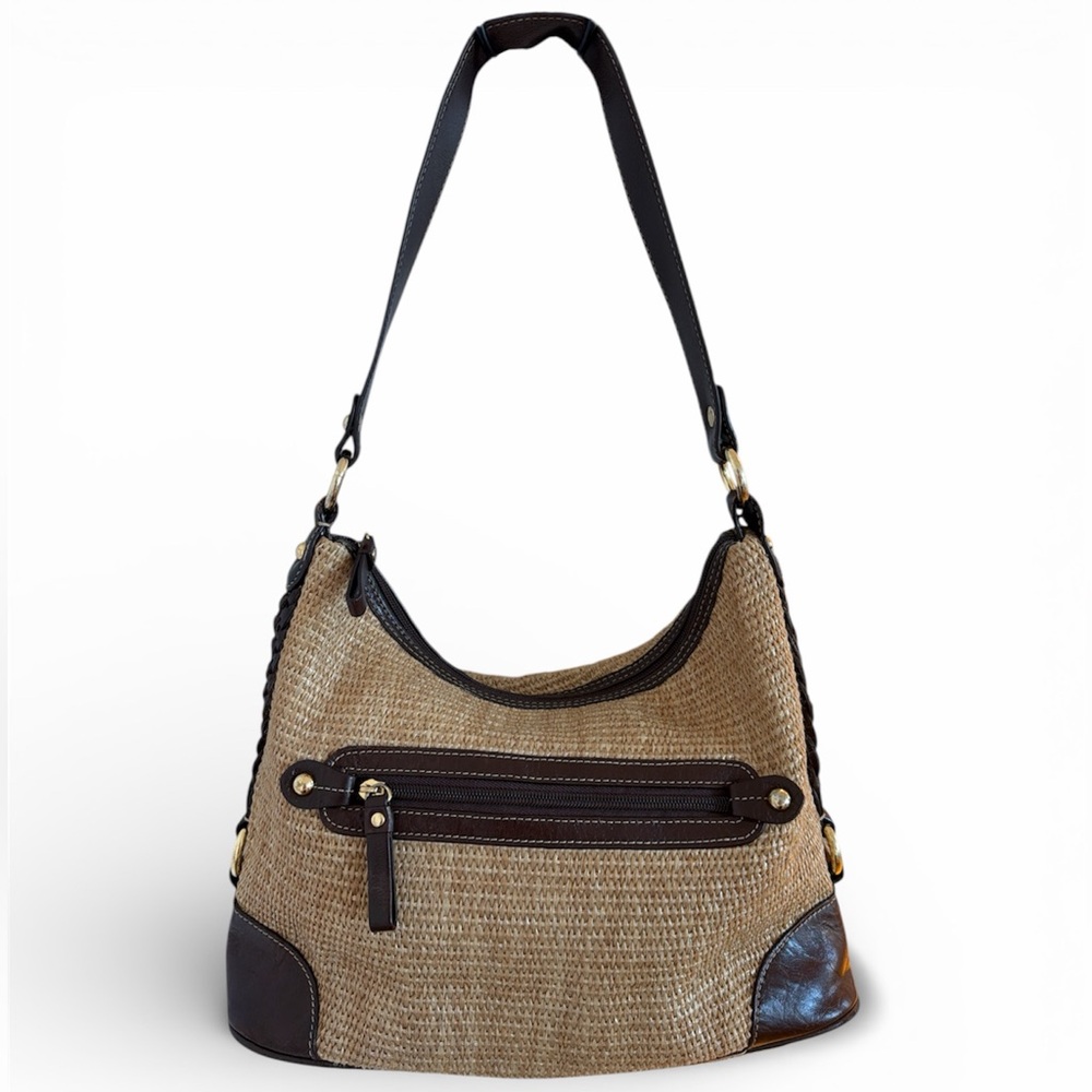 Vintage Giani Bernini Boho Straw & Leather Shoulder Bag – Timeless Chic, Women’s
